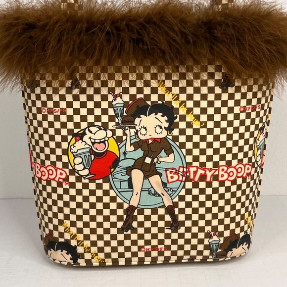 Betty Boop Handbags - Betty Boop "What'll it be, boys?" Feathered Checkered Retro Pinup Purse EUC